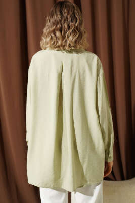 Yaka Cepli Oversize Gömlek Çağla Yeşili - Gömlek