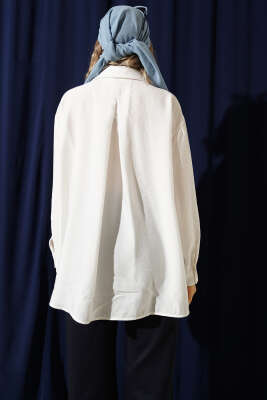 Yaka Cepli Oversize Gömlek Ekru - Gömlek