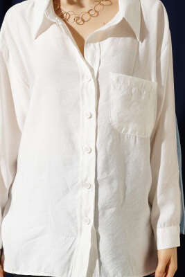 Yaka Cepli Oversize Gömlek Ekru - Gömlek