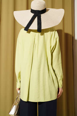 Yaka Cepli Oversize Gömlek Fıstık Yeşili - Gömlek