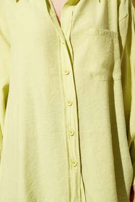 Yaka Cepli Oversize Gömlek Fıstık Yeşili - Gömlek