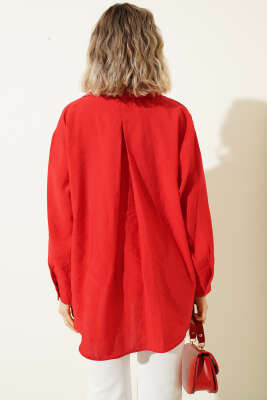 Yaka Cepli Oversize Gömlek Kırmızı - Gömlek
