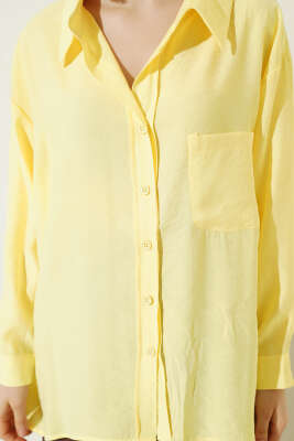 Yaka Cepli Oversize Gömlek Sarı - Gömlek