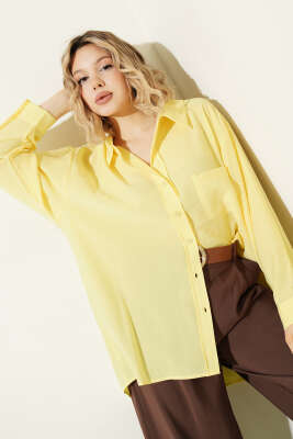 Yaka Cepli Oversize Gömlek Sarı - HELLIE