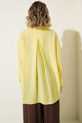 Yaka Cepli Oversize Gömlek Sarı - Gömlek