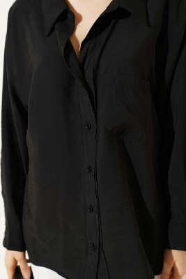 Yaka Cepli Oversize Gömlek Siyah - Gömlek