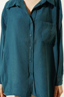 Yaka Cepli Oversize Gömlek Zümrüt - Gömlek