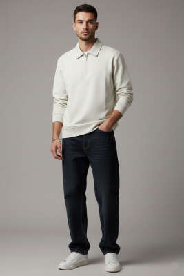 Yaka Change Yazılı Erkek Sweatshirt Ekru - Erkek Sweatshirt