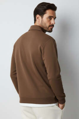 Yaka Change Yazılı Erkek Sweatshirt Kahve - Babalar Günü