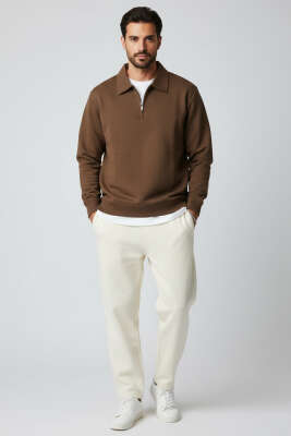 Yaka Change Yazılı Erkek Sweatshirt Kahve - Yılın Fırsatı