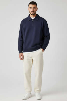 Yaka Change Yazılı Erkek Sweatshirt Lacivert - Erkek Sweatshirt