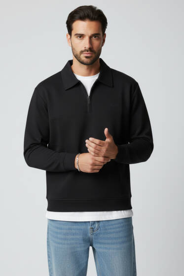 Yaka Change Yazılı Erkek Sweatshirt Siyah - Yılın Fırsatı