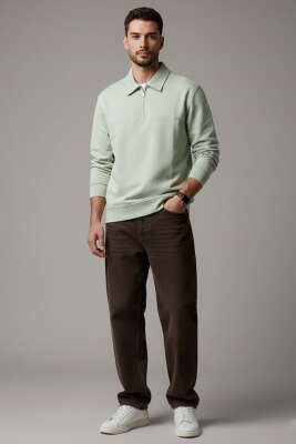 Yaka Change Yazılı Erkek Sweatshirt Su Yeşili - Erkek Sweatshirt