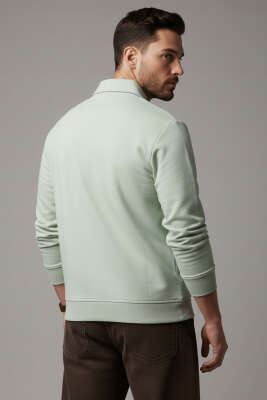 Yaka Change Yazılı Erkek Sweatshirt Su Yeşili - Yılın Fırsatı