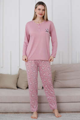 Yaka Çiçek Nakışlı Pijama Takımı Gül Kurusu - Pijama