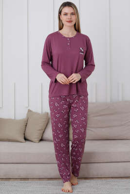 Yaka Çiçek Nakışlı Pijama Takımı Magenta - Pijama