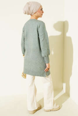 Yaka Çiçekli Yumoş Triko Tunik Mint - Tunik