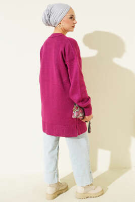 Yaka Çiçekli Yumoş Triko Tunik Vişne - Tunik