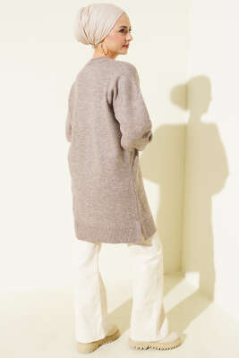 Yaka Çiçekli Yumoş Triko Tunik Vizon - Tunik