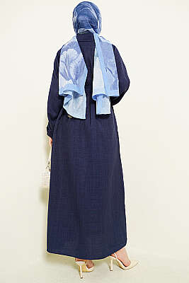 Yaka Çift Düğmeli Elbise Lacivert - Elbise