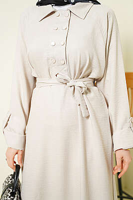 Yaka Çift Düğmeli Elbise Taş - Elbise