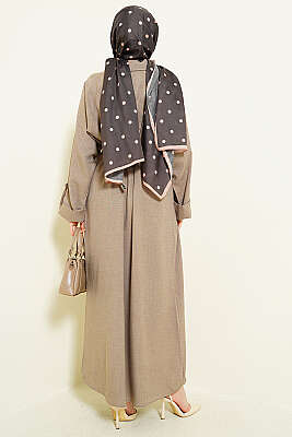 Yaka Çift Düğmeli Elbise Vizon - Elbise