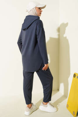 Yaka Çıtçıtlı Kapüşonlu İkili Takım Füme - İkili Takım