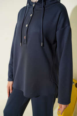 Yaka Çıtçıtlı Kapüşonlu İkili Takım Füme - İkili Takım