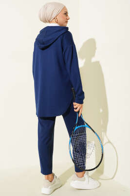 Yaka Çıtçıtlı Kapüşonlu İkili Takım Lacivert - İkili Takım