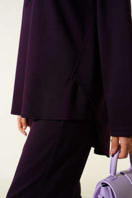 Yaka Çıtçıtlı Kapüşonlu İkili Takım Mor - İkili Takım