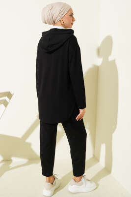 Yaka Çıtçıtlı Kapüşonlu İkili Takım Siyah - İkili Takım