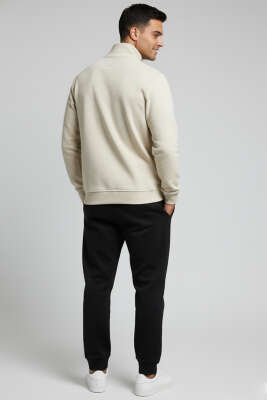 Yaka Çıtçıtlı Selanik Erkek Sweatshirt Bej - Erkek Sweatshirt