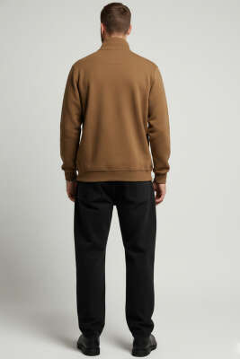 Yaka Çıtçıtlı Selanik Erkek Sweatshirt Taba - Erkek Sweatshirt