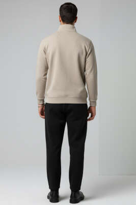 Yaka Çıtçıtlı Selanik Erkek Sweatshirt Vizon - Erkek Sweatshirt