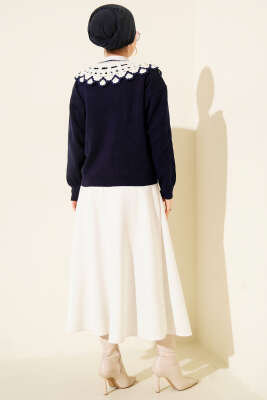 Yaka Dantelli Kısa Triko Hırka Lacivert - Hırka