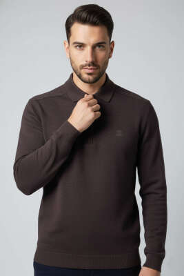 Yaka Detaylı Yarım Fermuar Selanik Erkek Sweatshirt Acı Kahve - BESSE