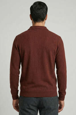 Yaka Detaylı Yarım Fermuar Selanik Erkek Sweatshirt Kiremit - Erkek Sweatshirt