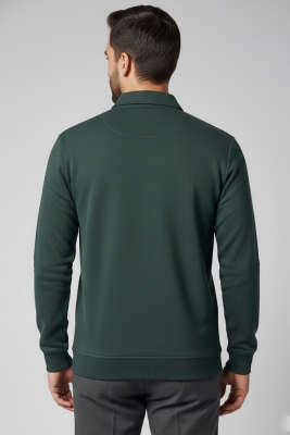 Yaka Detaylı Yarım Fermuar Selanik Erkek Sweatshirt Nefti - Erkek Sweatshirt