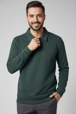 Yaka Detaylı Yarım Fermuar Selanik Erkek Sweatshirt Nefti - BESSE