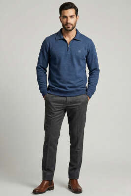 Yaka Detaylı Yarım Fermuar Selanik Erkek Sweatshirt Parlement - Erkek Sweatshirt