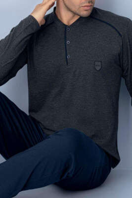 Yaka Düğmeli Biyeli Erkek Pijama Takımı Antrasit - Günün Seçilenleri