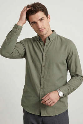 Yaka Düğmeli Erkek Gömlek Haki - DEEP POİNT