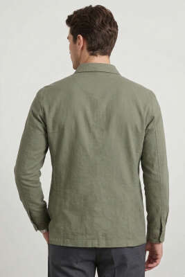 Yaka Düğmeli Erkek Gömlek Haki - Erkek Gömlek