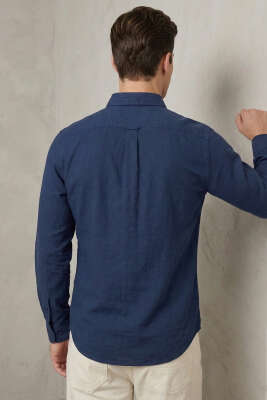Yaka Düğmeli Erkek Gömlek Lacivert - Erkek Gömlek