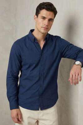 Yaka Düğmeli Erkek Gömlek Lacivert - DEEP POİNT