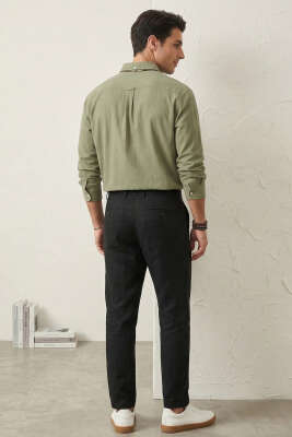 Yaka Düğmeli Krinkıl Gömlek Haki - Erkek Gömlek