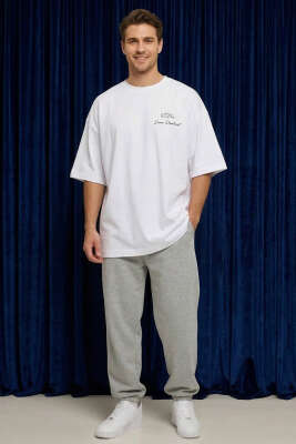 Yaka Enjeksiyon Baskı Yazılı Erkek T-shirt Beyaz - Erkek T-shirt