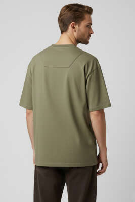 Yaka Enjeksiyon Baskı Yazılı Erkek T-shirt Haki - Erkek T-shirt