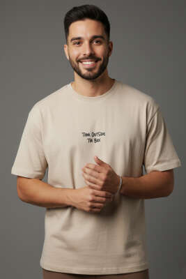 Yaka Enjeksiyon Baskılı Erkek T-shirt Bej - WİPEOUT