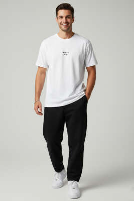 Yaka Enjeksiyon Baskılı Erkek T-shirt Beyaz - Erkek T-shirt